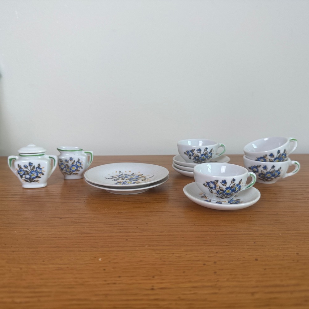 Vintage Miniature Tea Set Made in Japan‎ Blue Floral Porcelain
